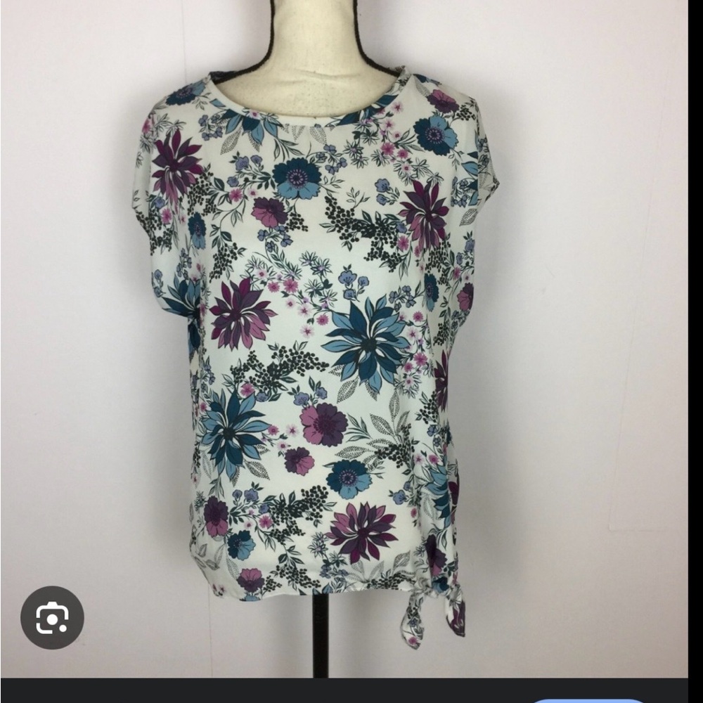 LOFT Floral Print Blouse in Purple and Blue